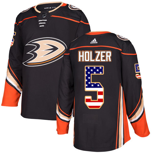 Herren Anaheim Ducks Eishockey Trikot Korbinian Holzer #5 Schwarz USA Flag Fashion